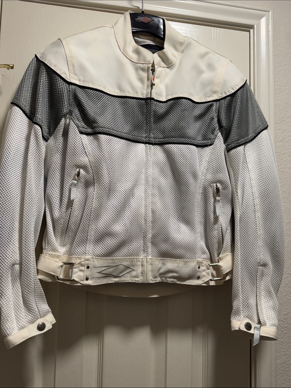 Womenโs White & Gray Mesh Biker Jacket - Lightweight Casual